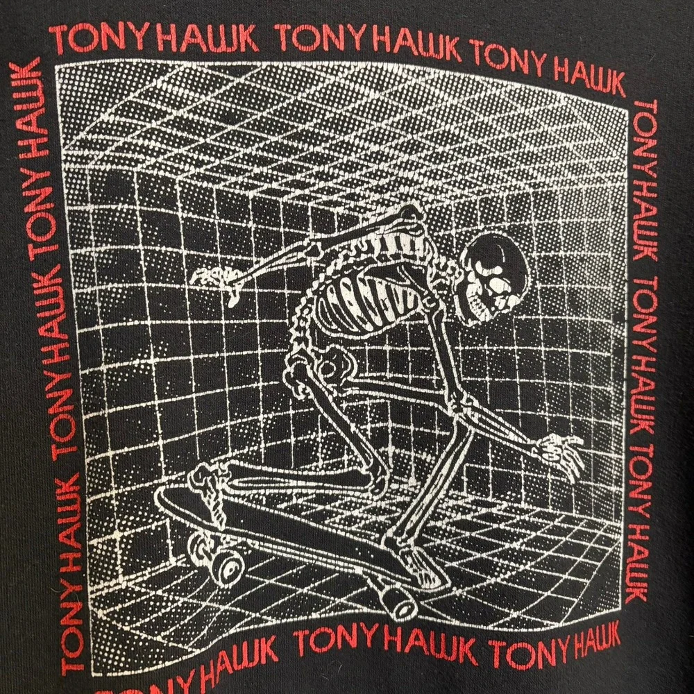 Tony Hawk Hoodie Medium Black Skeleton Skateboard Graphic Streetwear Y2K 90s